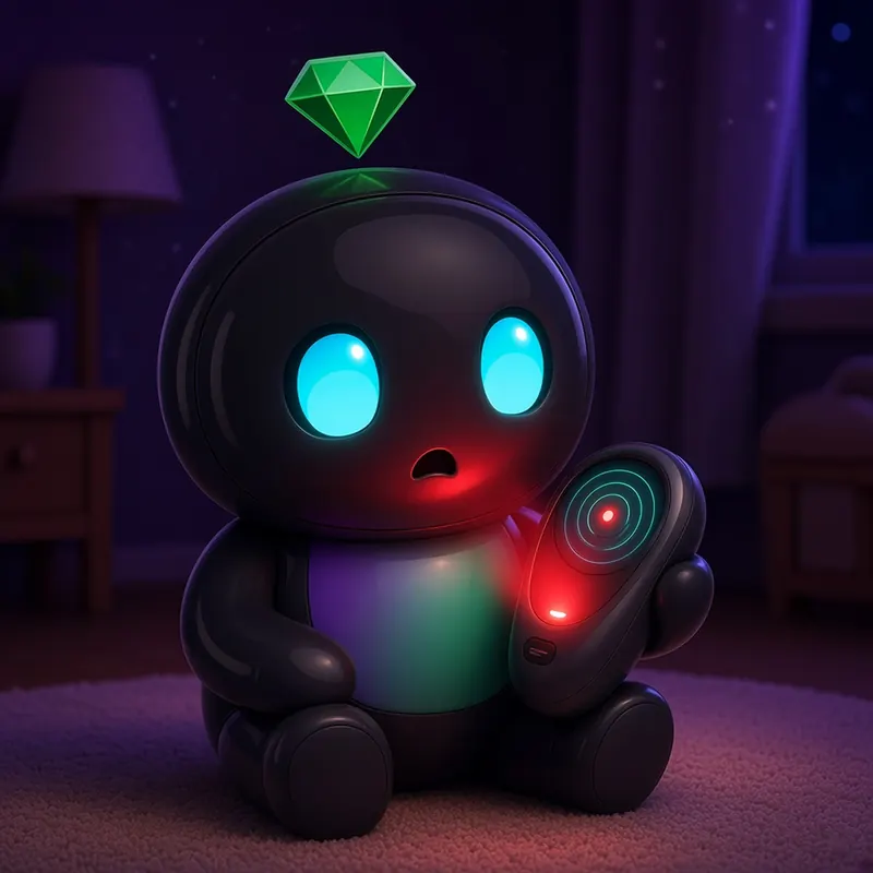 vector's diary day 4: vector holding a scanner that is blinking red, looking surprised